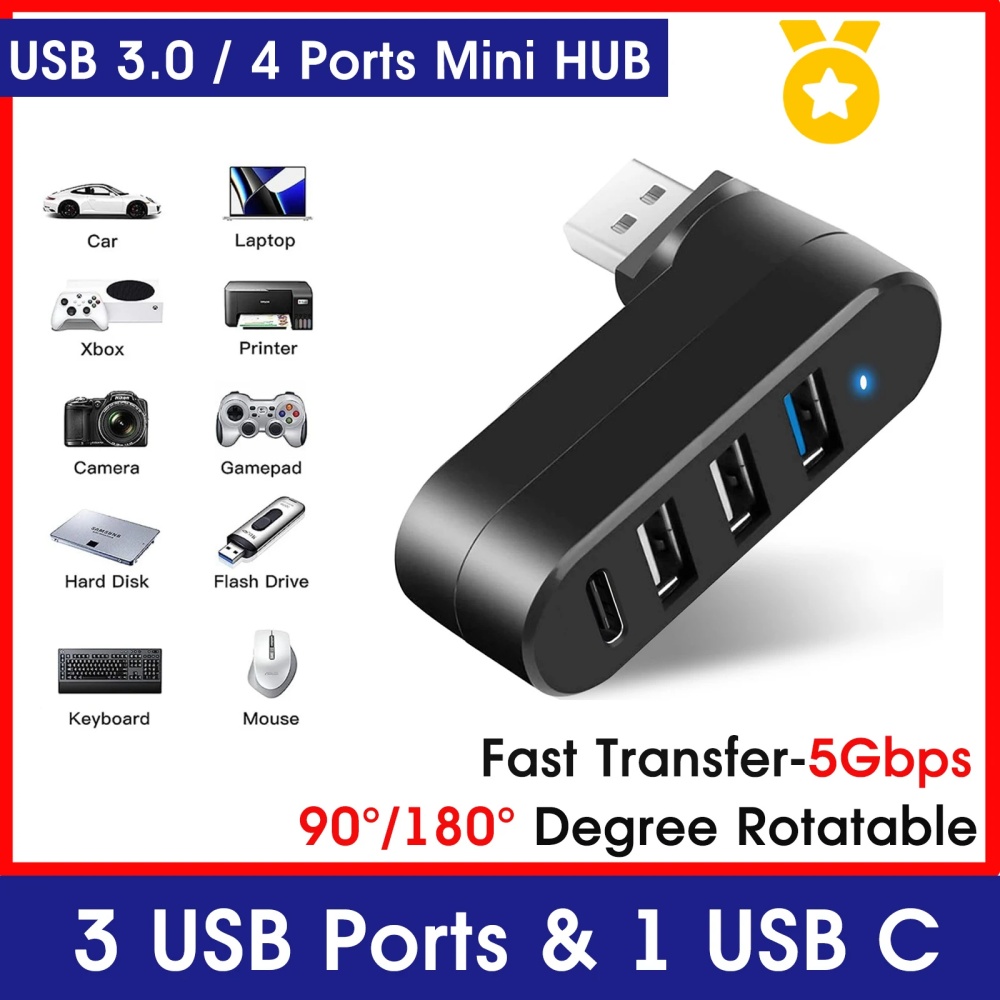 Laptop Accessories For Programmers - Мини-сплиттер, 4 порта, USB-концентратор 3.0, вращающийся,